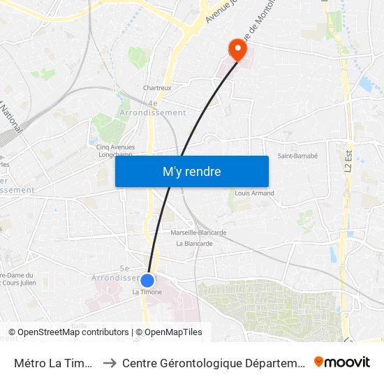 Métro La Timone to Centre Gérontologique Départemental map