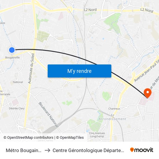 Métro Bougainville to Centre Gérontologique Départemental map