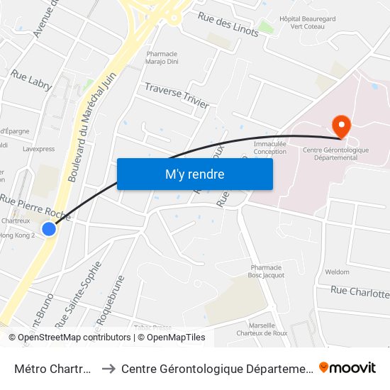 Métro Chartreux to Centre Gérontologique Départemental map