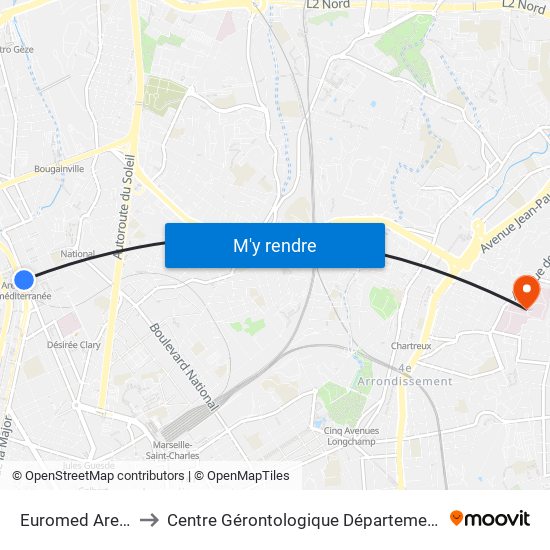 Euromed Arenc to Centre Gérontologique Départemental map