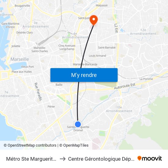 Métro Ste Marguerite Dromel to Centre Gérontologique Départemental map