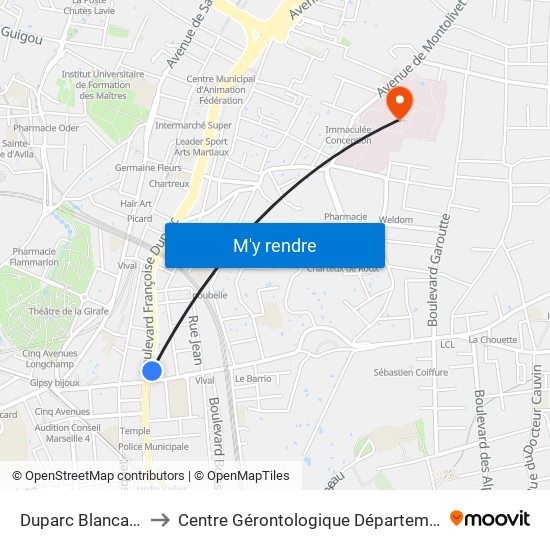 Duparc Blancarde to Centre Gérontologique Départemental map