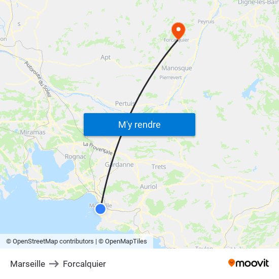 Marseille to Forcalquier map