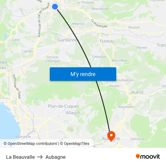 La Beauvalle to Aubagne map