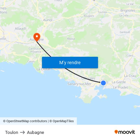 Toulon to Aubagne map