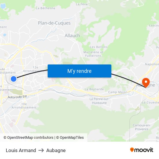 Louis Armand to Aubagne map
