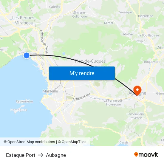 Estaque Port to Aubagne map