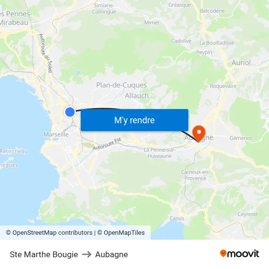 Ste Marthe Bougie to Aubagne map