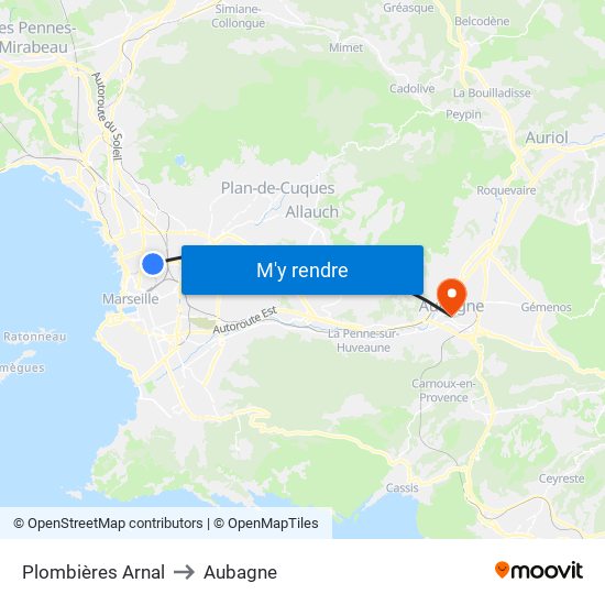 Plombières Arnal to Aubagne map