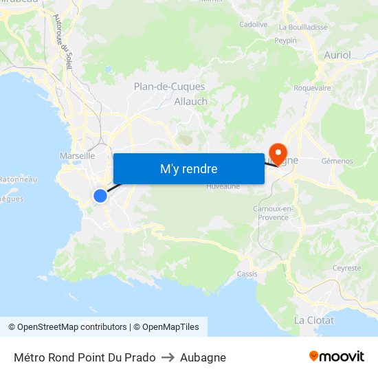 Métro Rond Point Du Prado to Aubagne map