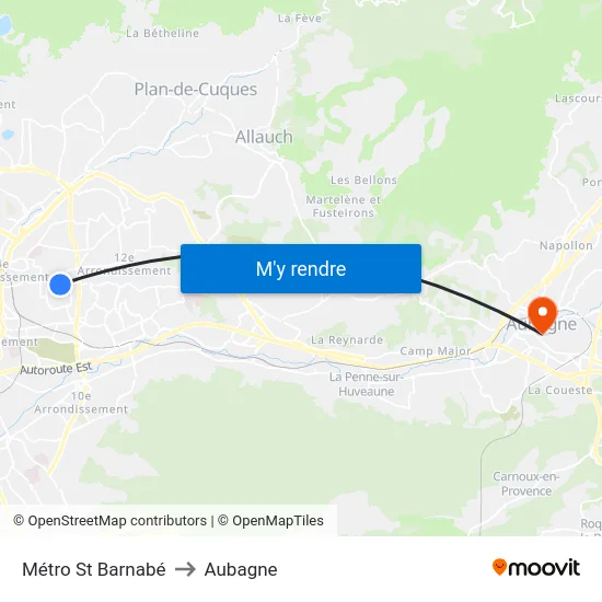 Métro St Barnabé to Aubagne map