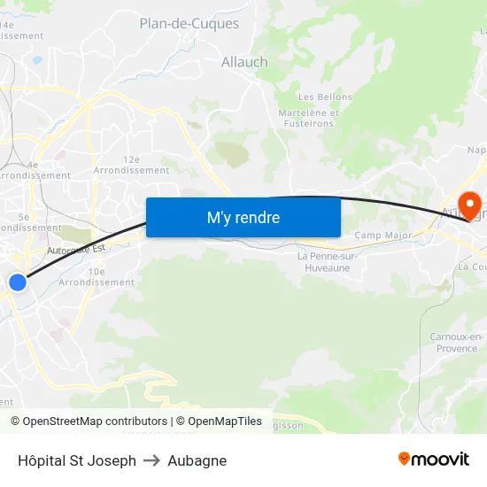 Hôpital St Joseph to Aubagne map