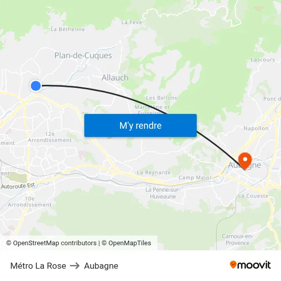 Métro La Rose to Aubagne map