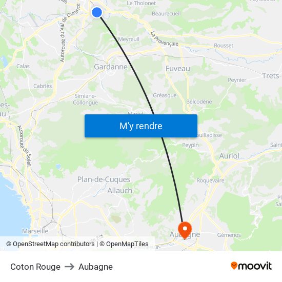 Coton Rouge to Aubagne map