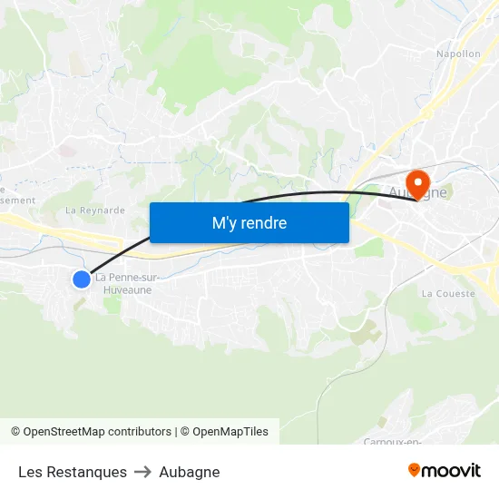 Les Restanques to Aubagne map