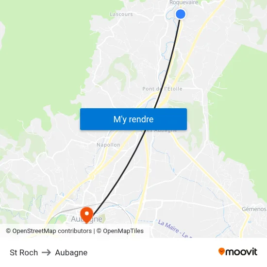 St Roch to Aubagne map