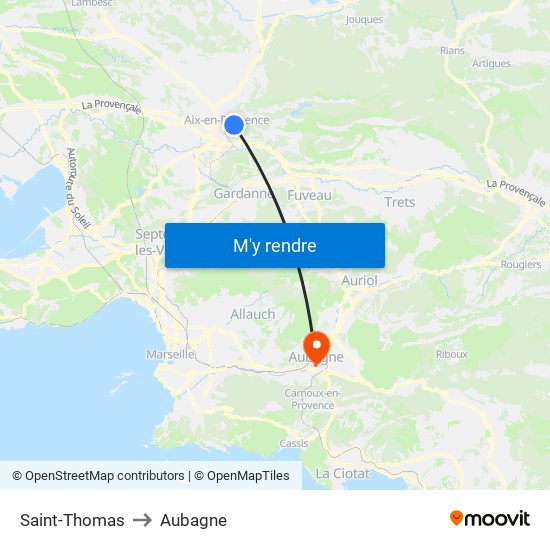 Saint-Thomas to Aubagne map