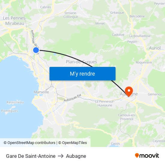 Gare De Saint-Antoine to Aubagne map