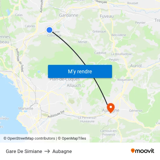 Gare De Simiane to Aubagne map