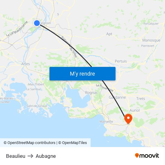 Beaulieu to Aubagne map