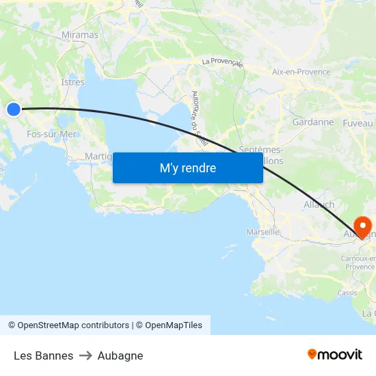 Les Bannes to Aubagne map