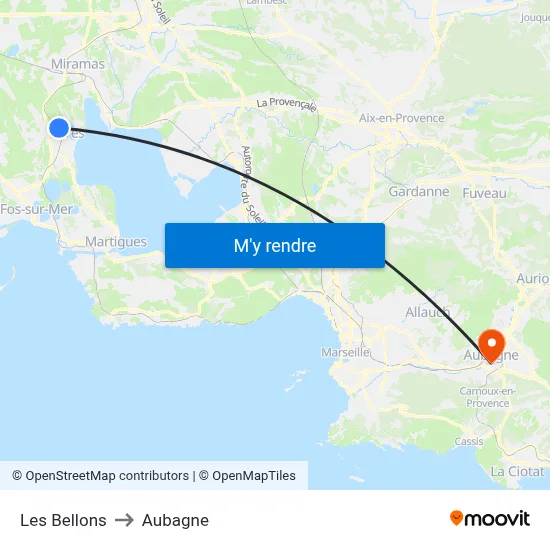 Les Bellons to Aubagne map