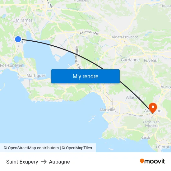 Saint Exupery to Aubagne map