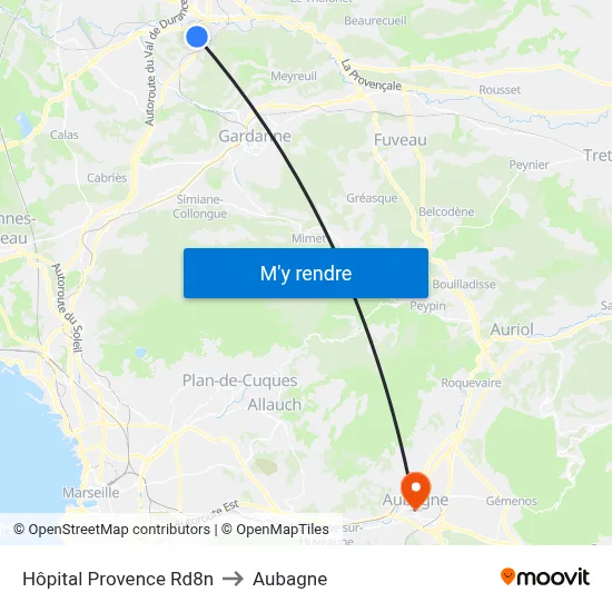 Hôpital Provence Rd8n to Aubagne map