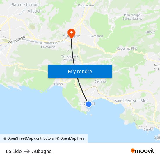Le Lido to Aubagne map