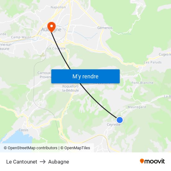 Le Cantounet to Aubagne map