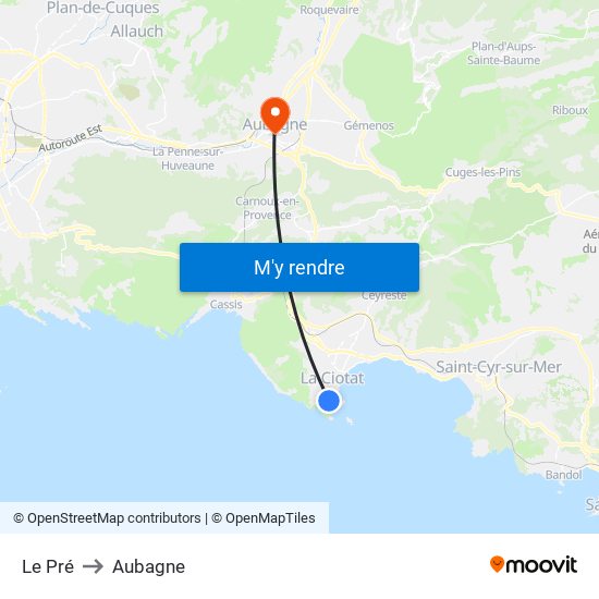 Le Pré to Aubagne map