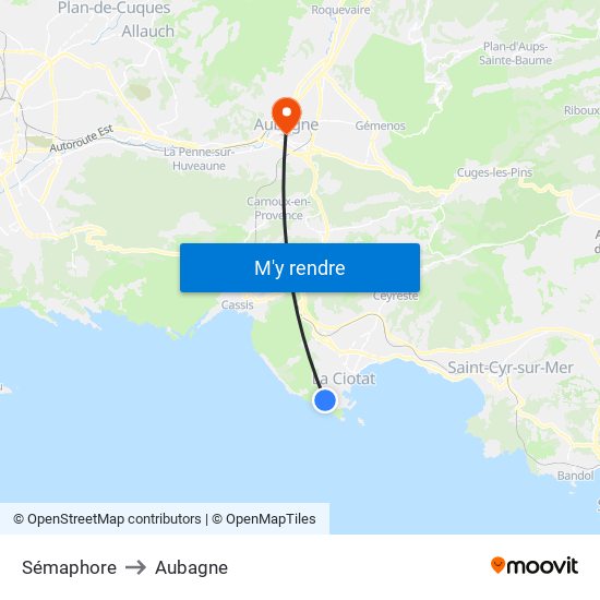 Sémaphore to Aubagne map