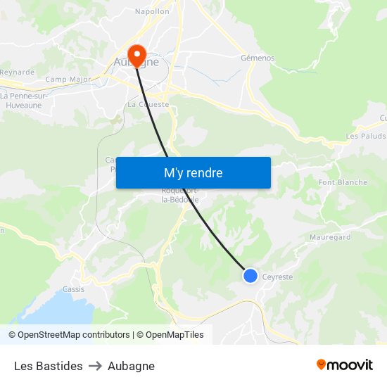 Les Bastides to Aubagne map