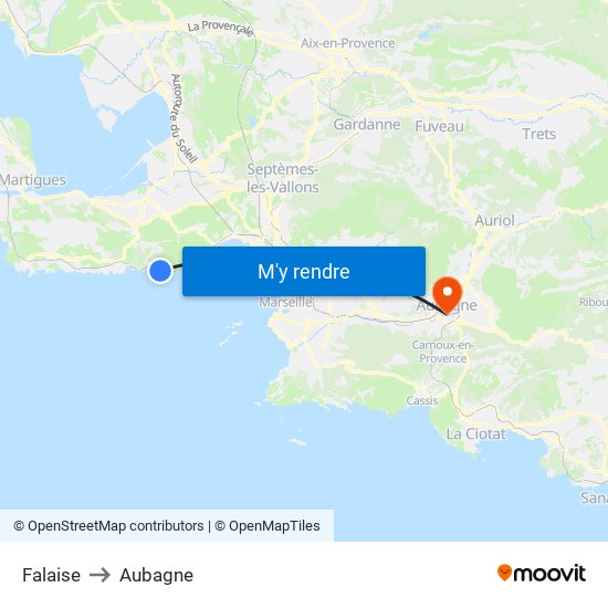 Falaise to Aubagne map