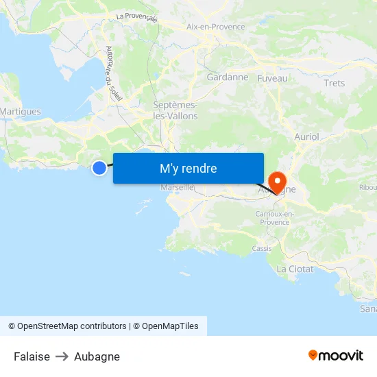Falaise to Aubagne map