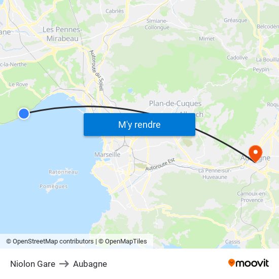 Niolon Gare to Aubagne map