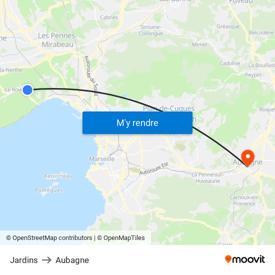 Jardins to Aubagne map