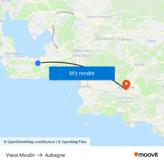Vieux Moulin to Aubagne map