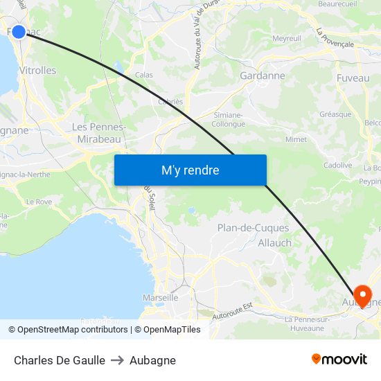 Charles De Gaulle to Aubagne map