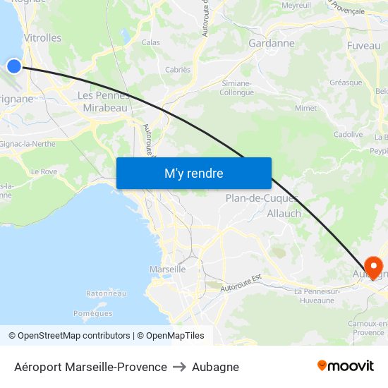 Aéroport Marseille-Provence to Aubagne map