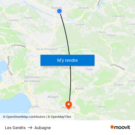 Les Genêts to Aubagne map