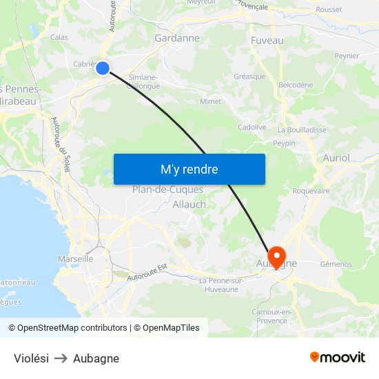 Violési to Aubagne map