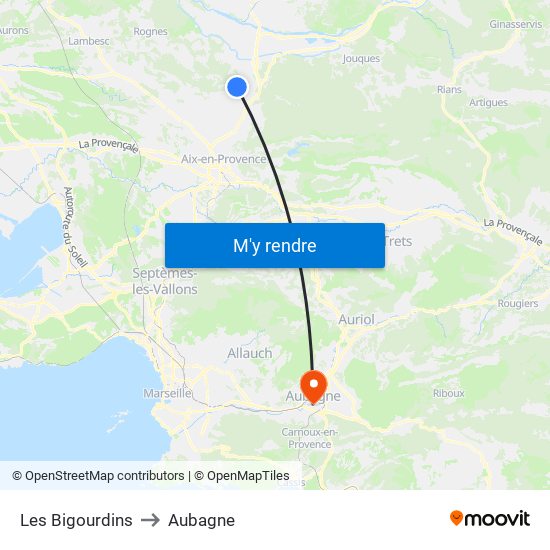 Les Bigourdins to Aubagne map