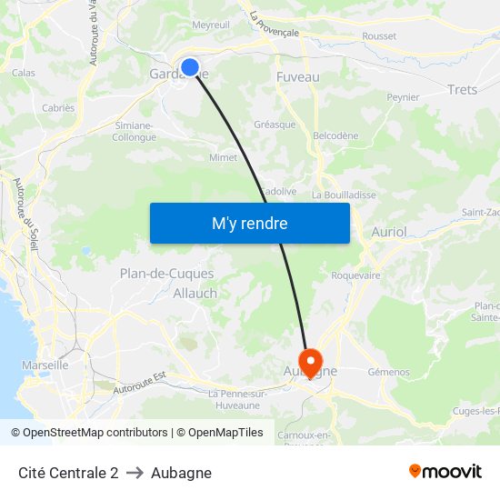 Cité Centrale 2 to Aubagne map