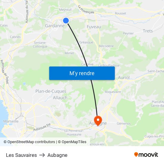 Les Sauvaires to Aubagne map