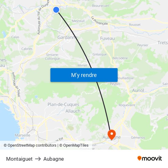 Montaiguet to Aubagne map
