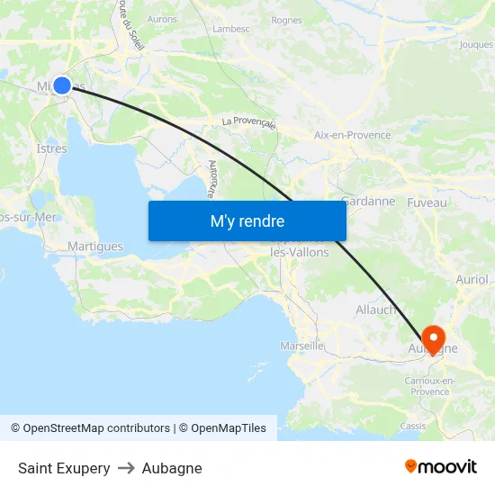 Saint Exupery to Aubagne map