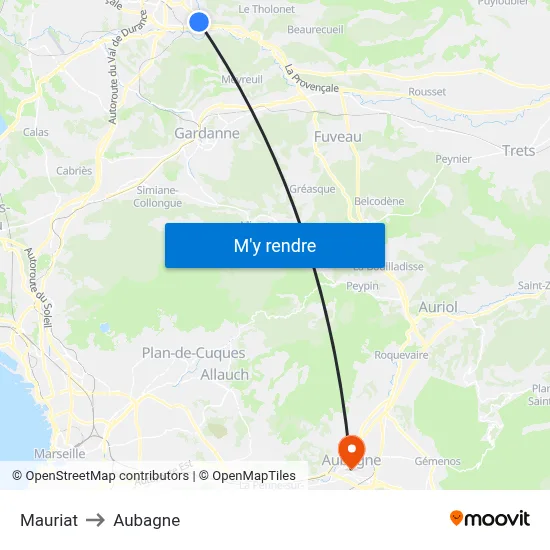 Mauriat to Aubagne map