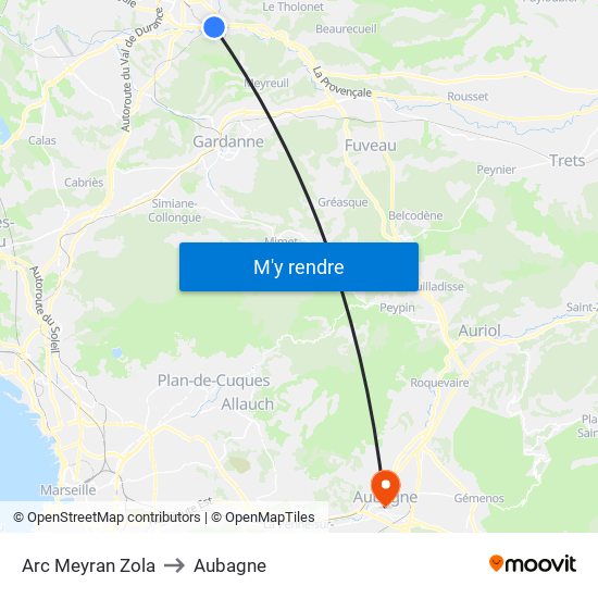 Arc Meyran Zola to Aubagne map