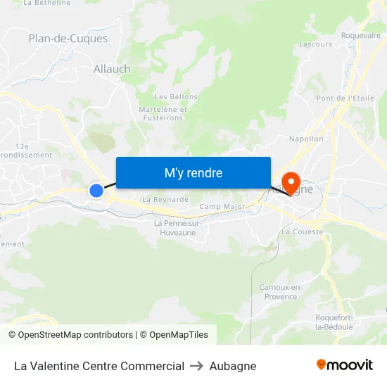 La Valentine Centre Commercial to Aubagne map